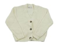 Smetanový žebrovaný pletený propínací svetr L&D