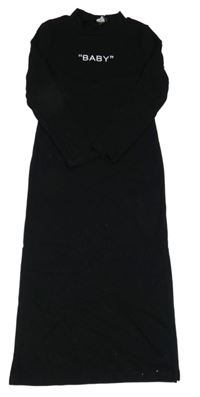 Černé žebrované elastické maxi šaty s nápisem SHEIN