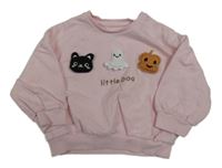 Světlerůžová oversize mikina s 3D kočičkou a duchem a dýní a nápisem George