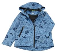 Modrá šusťáková jarní bunda s pirátskými loděmi a velrybami a odepínací kapucí H&M