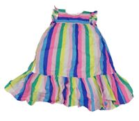 Barevné pruhované plátěné šaty s volánky famy