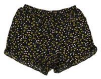 Černé kraťasy s kytičkami a mašlí a volánky PRIMARK