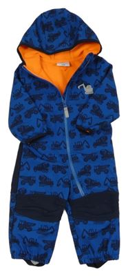 Safírovo-tmavomodrá softshellová kombinéza se stavebními stroji a kapucí Topomini