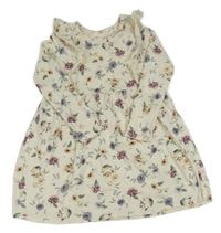 Smetanové šaty s kytičkami a volánky H&M