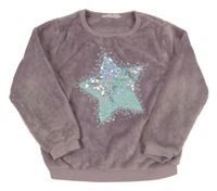 Starofialová plyšová mikina s hvězdou z překlápěcích flitrů H&M