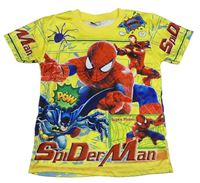 Hořčicovo-červeno-modré tričko se Spidermanem a Iron Manem