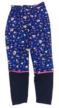 Tmavomodro-safírovo-růžové sportovní legíny s leopardím vzorem Ergeenomixx