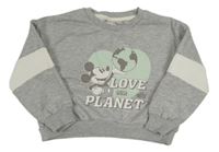 Šedá melírovaná crop mikina s Mickeym a zeměkoulí Primark