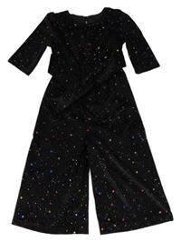 Černý třpytivý sametový culottes slavnostní overal s hvězdami a páskem St. Bernard
