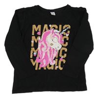 Černé triko s jednorožcem s překlápěcími flitry Dopodopo