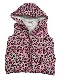 Růžová vzorovaná šusťáková zateplená vesta s kapucí Minoti