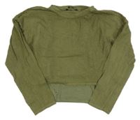 Khaki síťované crop triko s všitým topem Primark