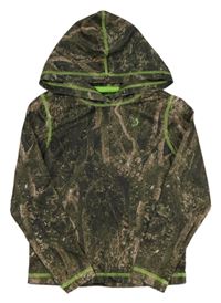 Khaki-hnědá vzorovaná sportovní mikina s kapucí