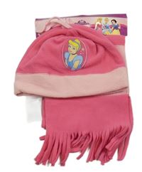 Nové - 2set - Tmavorůžová fleecová čepice s Popelkou + šála s třásněmi Disney