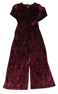 Vínový sametový kalhotový overal