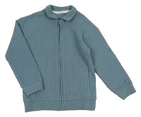 Modrošedá žebrovaná propínací mikina s límečkem George