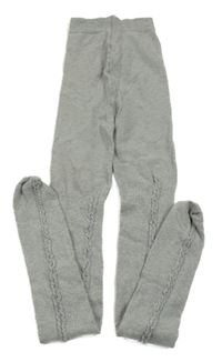 Šedé melírované punčocháče s copánkovým vzorem