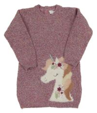 Starorůžové melírované svetrové šaty s jednorožcem Primark