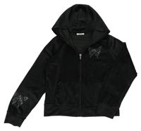 Černá plyšová propínací mikina s motýlem z kamínků a kapucí Primark