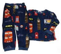 Tmavomodré plyšové pyžamo s obrázky - Londýn M&S