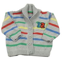 Šedo-barevný pruhovaný propínací svetr s číslem M&S