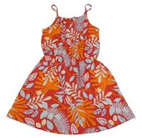 Červené bavlněné šaty s listy Name it