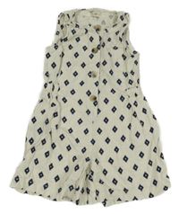 Smetanový vzorovaný lněný kraťasový overal F&F