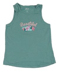 Zelený top s květinami a listy Alive