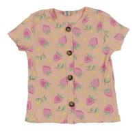 Růžové žebrované tričko s jahodami a knoflíky Dopodopo