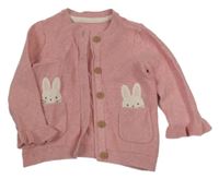 Růžový propínací svetr s králíky Mothercare