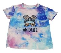 Modro-růžové batikované tričko s dívkou Shein