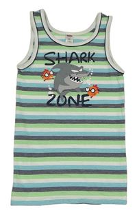 Bílo-modro-zelené pruhované tílko se žralokem Yigga