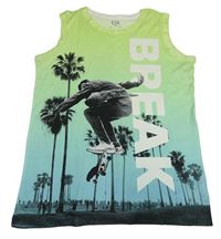 Zeleno-modré ombré tílko se skateboardistou a palmami C&A