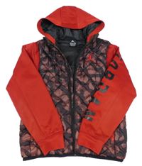 Hnědo-červená šusťákovo/sportovní zateplená bunda s arny vzorem a kapucí Air Jordan