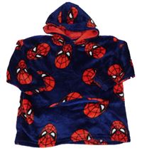 Tmavomodrá plyšová oversize mikina se Spidermanem a kapucí