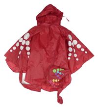 2set - Malinové šusťákové pončo s puntíky a kapucí + sáček