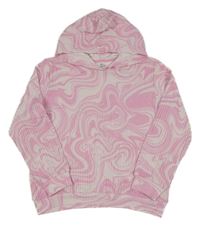 Světlerůžovo-růžová vzorovaná žebrovaná úpletová mikina s kapucí H&M