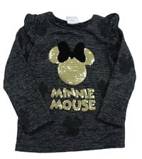 Tmavošedý lehký melírovaný svetr s Minnie z flitrů Disney