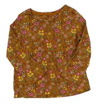 Hnědo-barevné květované triko Tu