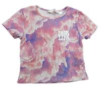 Lila-růžovo-béžové žebrované crop tričko s nápisem H&M