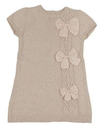 Světlerůžovo-zlaté třpytivé pletené šaty s mašlemi 