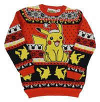 Červeno-černý vzorovaný svetr s Pikachu zn. Primark