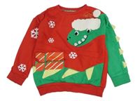 Červeno-zelená mikina s dinem a dárkem F&F