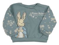 Šedomodrá mikina s květinami a králíkem 