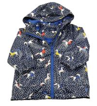 Tmavomodrá puntíkatá nepromokavá jarní bunda s koníky a kapucí Joules
