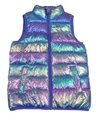 Fialovo-růžová šusťáková metalická prošívaná zateplená vesta s logem Mountain Warehouse