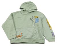 Světlezelená mikina s potiskem a kapucí 