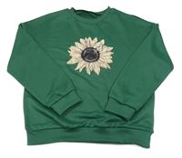 Tmavozelená mikina s květem 