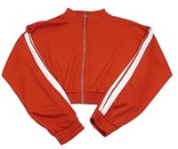 Červená propínací sportovní crop mikina s bílými pruhy na rukávu New Look