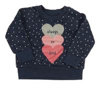 Tmavomodrá puntíkatá mikina se srdíčky Primark